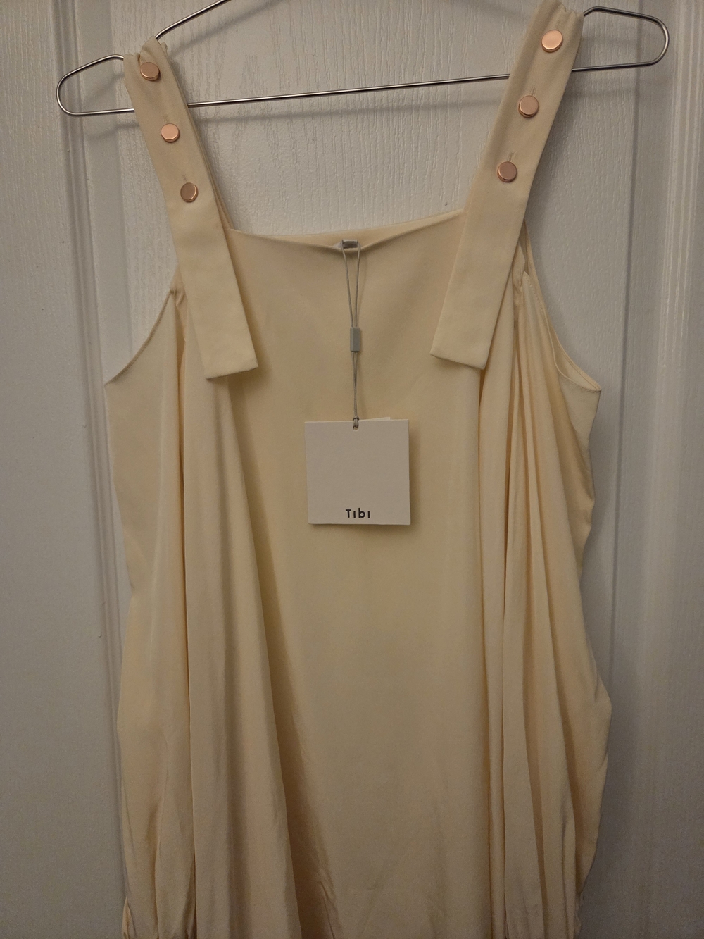 Tibi Cream Button-Detail Draped Strap Tank